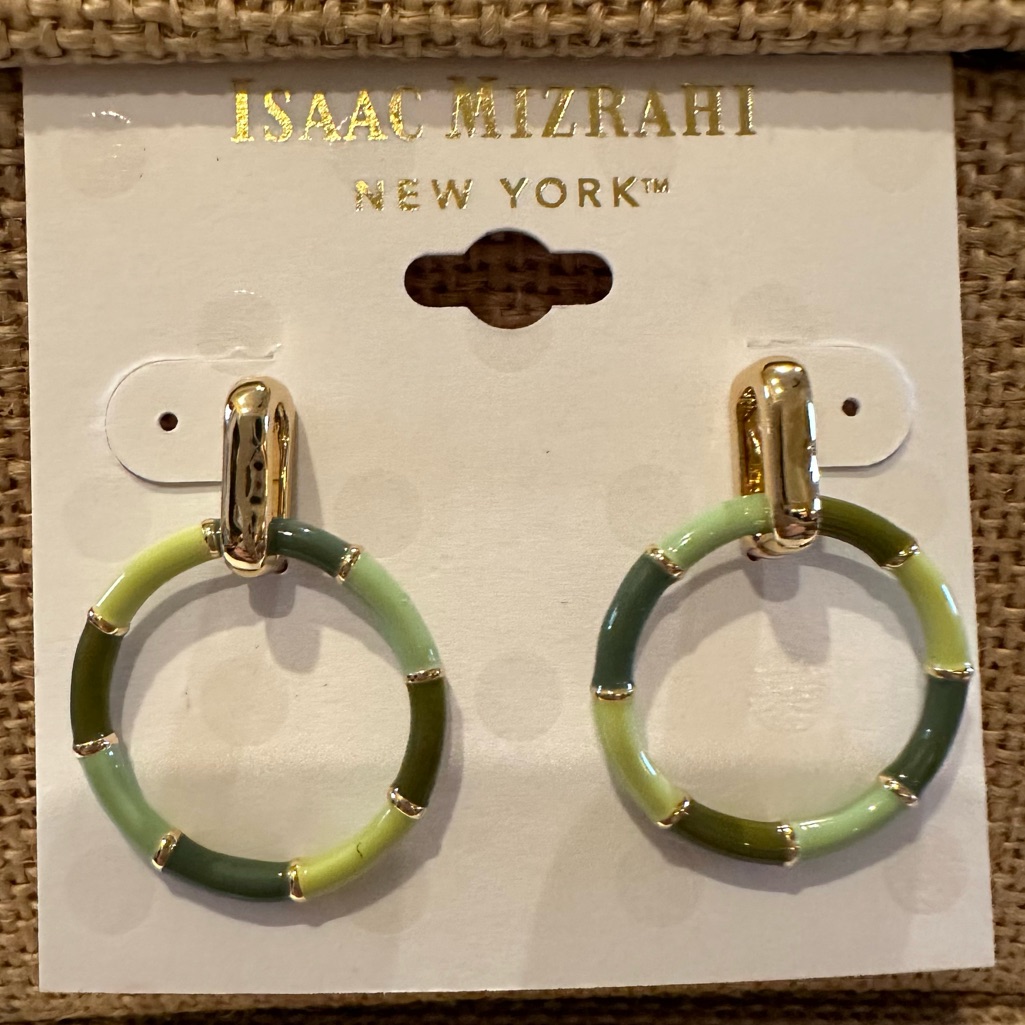 Nwt Isaac Mizrahi Earrings- Gold Tone Circles W 2 Shades Of Green Striped 23$